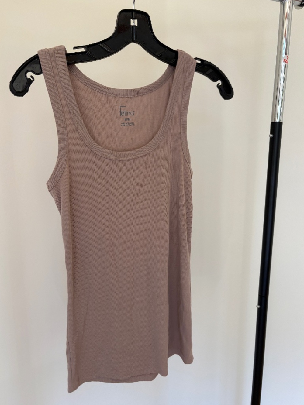 Felina Dusty Mauve Pink Ribbed Scoop Neck Tank Top Sleeveless M
